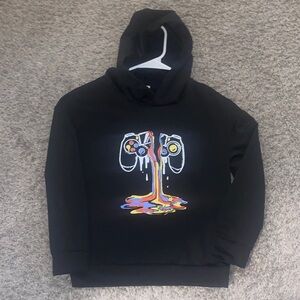 Black Hoodie Sweater with Colorful Game Controller Graphic